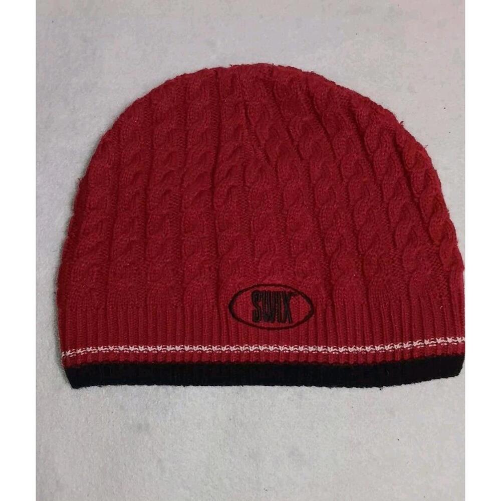 Vintage Swix Ski Hat Beanie Swix Sports Red Black And White Cable Knot 100%...